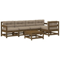 vidaXL Juego muebles jardín 6 pzas y cojines madera maciza marrón miel