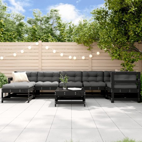 vidaXL Juego de muebles de jardín 8 pzas y cojines madera maciza negro