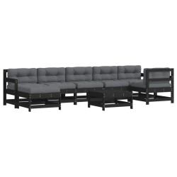 vidaXL Juego de muebles de jardín 8 pzas y cojines madera maciza negro