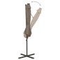 vidaXL Sombrilla voladiza con poste y luces LED gris taupé 300 cm vidaXL Sombrilla voladiza con poste y luces LED gris taupé 300 cm