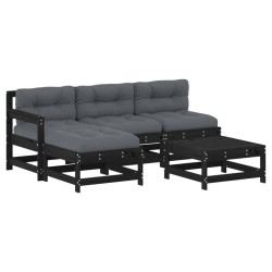 vidaXL Juego de muebles de jardín 5 pzas y cojines madera maciza negro