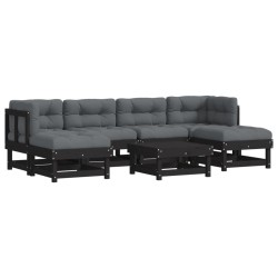 vidaXL Juego de muebles de jardín 7 pzas y cojines madera maciza negro
