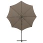 vidaXL Sombrilla voladiza con poste y luces LED gris taupé 300 cm vidaXL Sombrilla voladiza con poste y luces LED gris taupé 300 cm