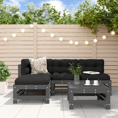 vidaXL Juego de muebles jardín 5 piezas y cojines madera maciza gris