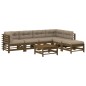 vidaXL Juego muebles jardín 7 pzas y cojines madera maciza marrón miel vidaXL Juego muebles jardín 7 pzas y cojines madera maciza marrón miel