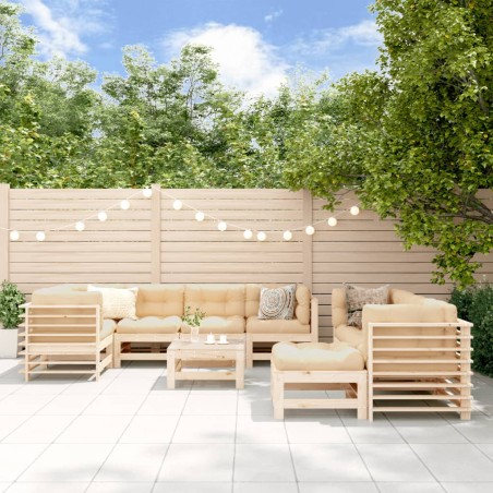 vidaXL Juego de muebles de jardín 10 piezas y cojines madera maciza