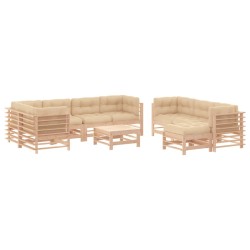 vidaXL Juego de muebles de jardín 10 piezas y cojines madera maciza