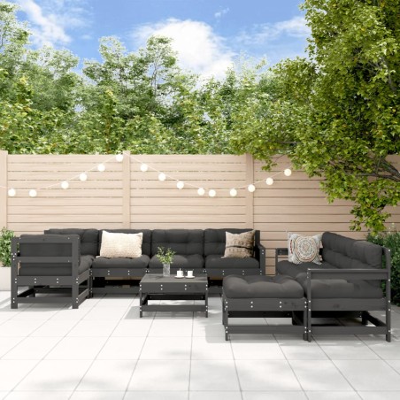 vidaXL Juego de muebles de jardín 10 pzas y cojines madera maciza gris