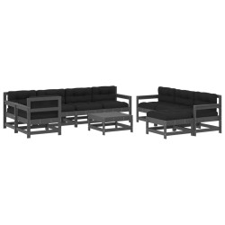 vidaXL Juego de muebles de jardín 10 pzas y cojines madera maciza gris