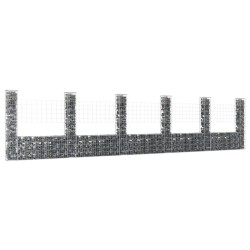 vidaXL Cesta de gaviones forma de U 6 postes de hierro 620x20x150 cm