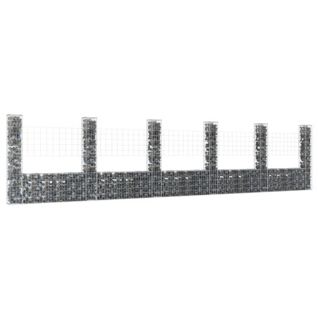 vidaXL Cesta de gaviones forma de U 6 postes de hierro 620x20x150 cm