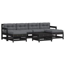 vidaXL Juego de muebles de jardín 7 pzas y cojines madera maciza negro