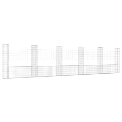 vidaXL Cesta de gaviones forma de U 6 postes de hierro 620x20x150 cm