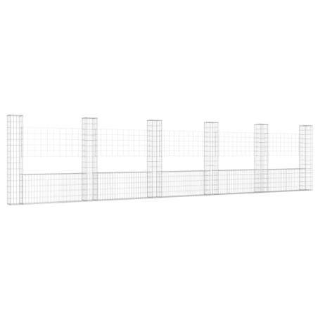 vidaXL Cesta de gaviones forma de U 6 postes de hierro 620x20x150 cm