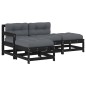 vidaXL Juego de muebles de jardín 4 pzas y cojines madera maciza negro vidaXL Juego de muebles de jardín 4 pzas y cojines madera maciza negro