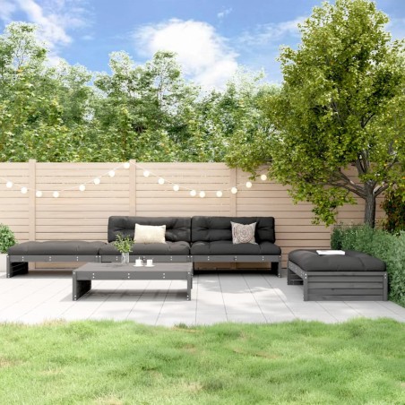vidaXL Juego de muebles jardín 5 piezas y cojines madera maciza gris