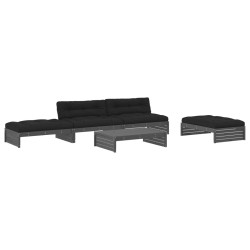 vidaXL Juego de muebles jardín 5 piezas y cojines madera maciza gris