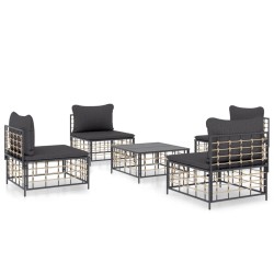 vidaXL Juego de muebles de jardín 5 pzas y cojines ratán PE antracita