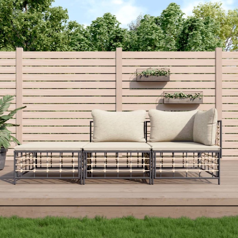 vidaXL Juego de muebles de jardín 3 pzas cojines antracita ratán PE vidaXL Juego de muebles de jardín 3 pzas cojines antracita ratán PE