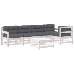 vidaXL Juego de muebles jardín 6 piezas y cojines madera maciza blanco