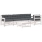 vidaXL Juego de muebles jardín 6 piezas y cojines madera maciza blanco vidaXL Juego de muebles jardín 6 piezas y cojines madera maciza blanco
