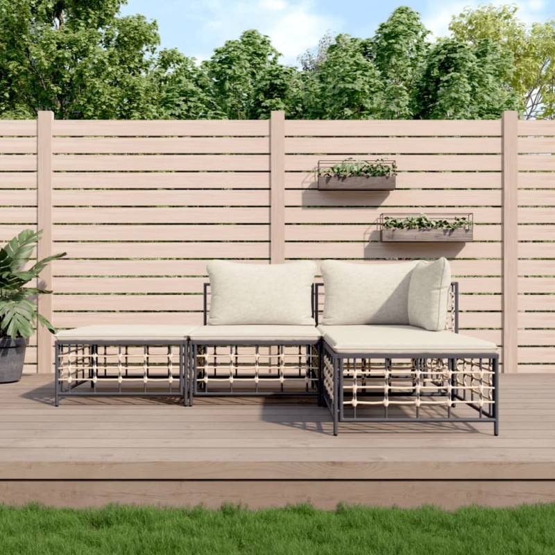 vidaXL Juego de muebles de jardín 4 pzas y cojines ratán PE antracita vidaXL Juego de muebles de jardín 4 pzas y cojines ratán PE antracita