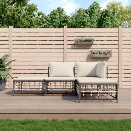 vidaXL Juego de muebles de jardín 4 pzas y cojines ratán PE antracita