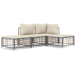 vidaXL Juego de muebles de jardín 4 pzas y cojines ratán PE antracita