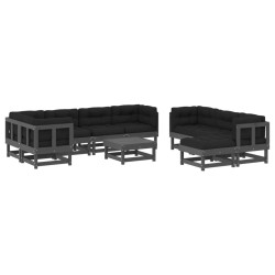 vidaXL Juego de muebles de jardín 10 pzas y cojines madera maciza gris
