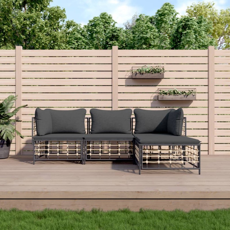 vidaXL Set muebles de jardín 4 pzas y cojines ratán PE gris antracita vidaXL Set muebles de jardín 4 pzas y cojines ratán PE gris antracita