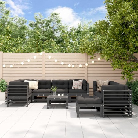 vidaXL Juego de muebles de jardín 10 pzas y cojines madera maciza gris
