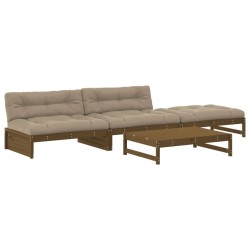 vidaXL Juego muebles jardín 4 pzas y cojines madera maciza marrón miel