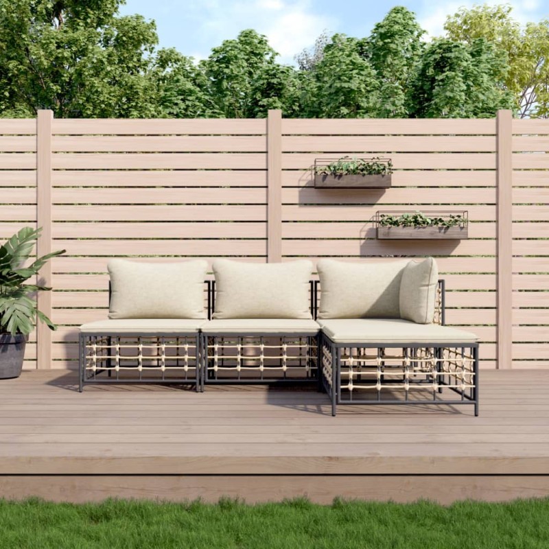 vidaXL Juego de muebles de jardín 4 pzas cojines antracita ratán PE vidaXL Juego de muebles de jardín 4 pzas cojines antracita ratán PE