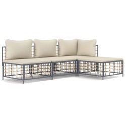 vidaXL Juego de muebles de jardín 4 pzas cojines antracita ratán PE