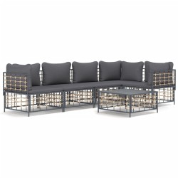 vidaXL Juego de muebles de jardín 6 pzas cojines antracita ratán PE