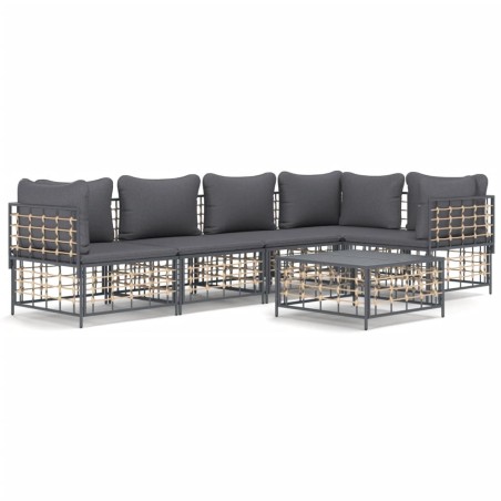 vidaXL Juego de muebles de jardín 6 pzas cojines antracita ratán PE