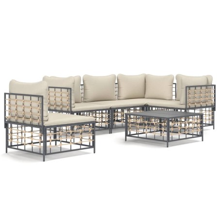 vidaXL Juego de muebles de jardín 6 pzas cojines antracita ratán PE
