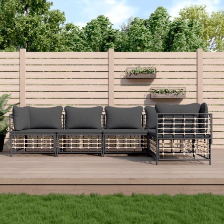vidaXL Juego de muebles de jardín 5 pzas cojines antracita ratán PE