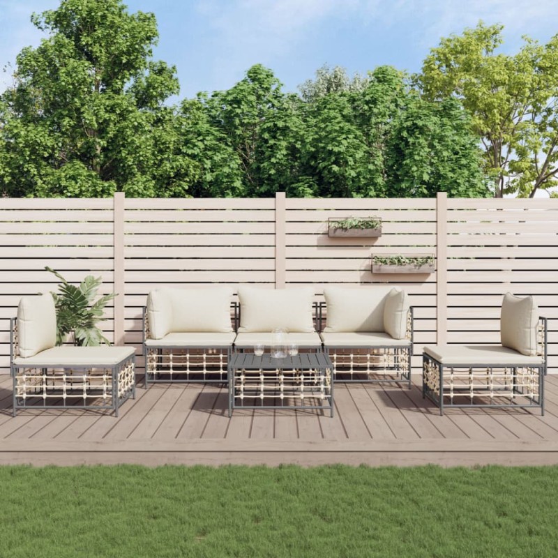 vidaXL Juego de muebles de jardín 6 pzas y cojines ratán PE antracita vidaXL Juego de muebles de jardín 6 pzas y cojines ratán PE antracita