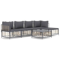 vidaXL Juego de muebles de jardín 6 pzas cojines antracita ratán PE