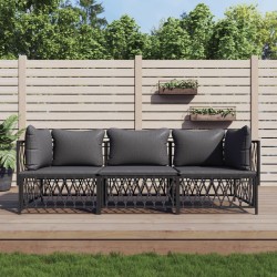 vidaXL Juego muebles de jardín 3 pzas y cojines acero gris antracita