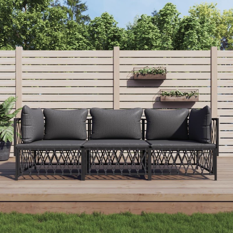 vidaXL Juego muebles de jardín 3 pzas y cojines acero gris antracita