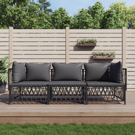 vidaXL Juego muebles de jardín 3 pzas y cojines acero gris antracita