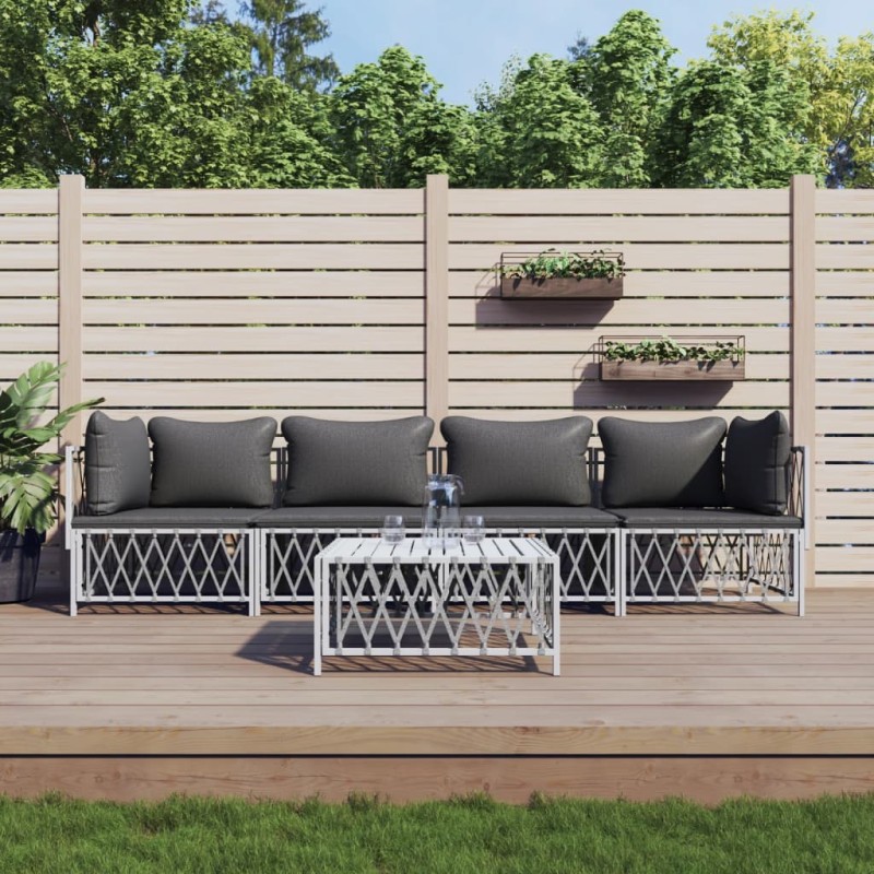 vidaXL Juego de muebles de jardín 5 piezas y cojines acero blanco vidaXL Juego de muebles de jardín 5 piezas y cojines acero blanco