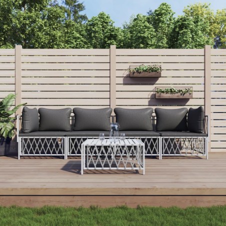 vidaXL Juego de muebles de jardín 5 piezas y cojines acero blanco