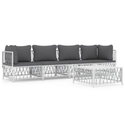 vidaXL Juego de muebles de jardín 5 piezas y cojines acero blanco