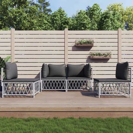 vidaXL Juego de muebles de jardín 4 piezas y cojines acero blanco
