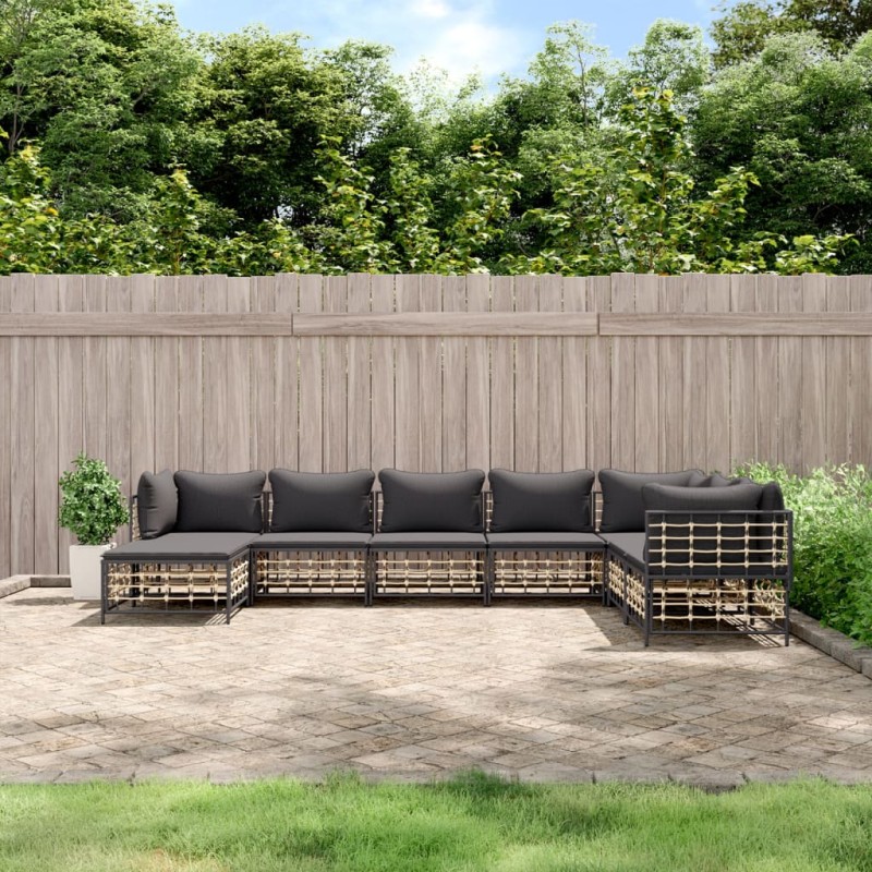 vidaXL Juego de muebles de jardín 8 pzas y cojines ratán PE antracita vidaXL Juego de muebles de jardín 8 pzas y cojines ratán PE antracita