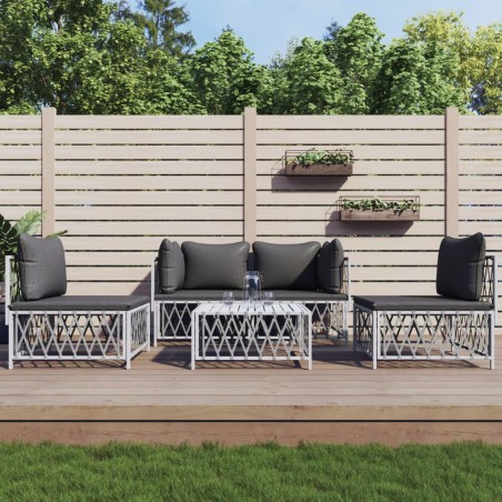 vidaXL Juego de muebles de jardín 5 piezas y cojines acero blanco