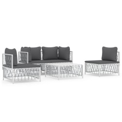 vidaXL Juego de muebles de jardín 5 piezas y cojines acero blanco